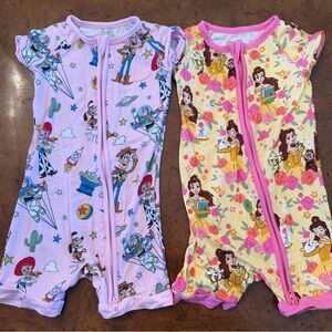 Little sleepies shorty zippy bundle 12-18 months Belle and pink Toy Story girls